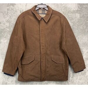 Columbia Sportswear Men's Brown Leather Jacket XXL Flannel Lined Full‎ Zip Heavy